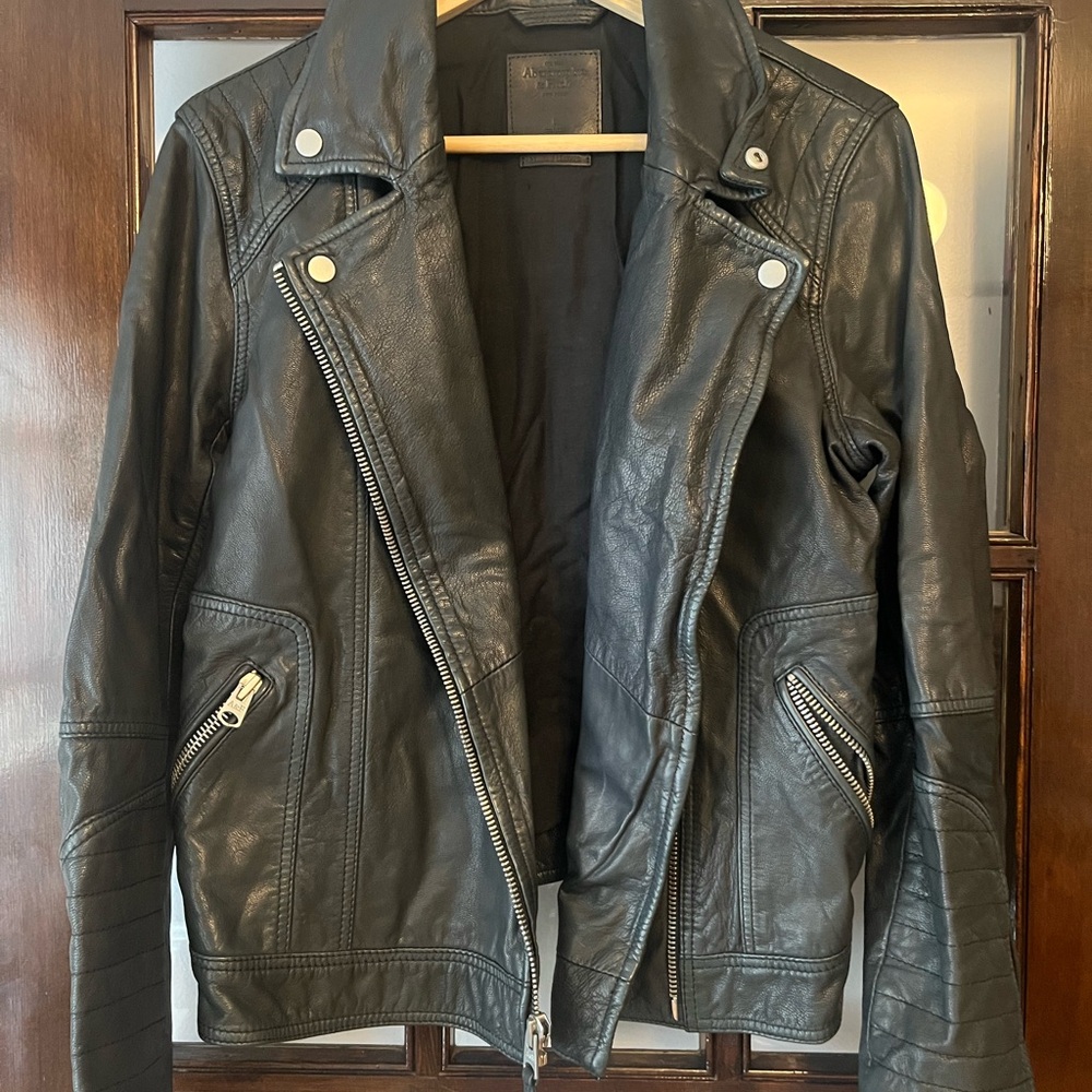EUC Black Leather Biker Jacket from A&F